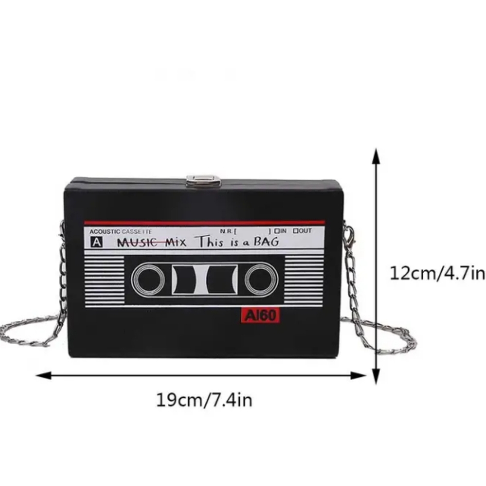 NEW BLACK CLASSIC CASSETTE PLAYER CROSSBODY HANDBAG - Picture 5 of 6